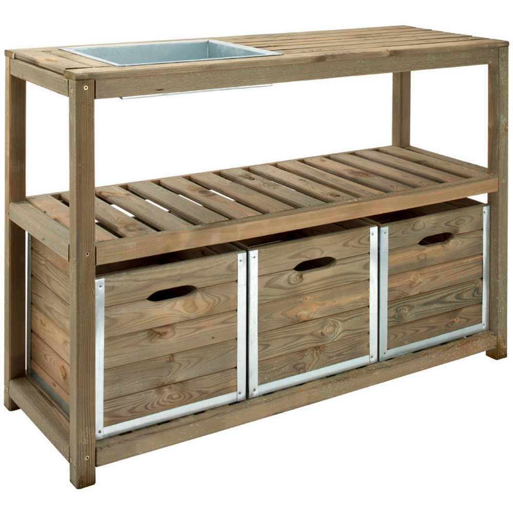 Cerland Choko Single Shelf Wooden Garden Bar with 3 Bins Image 3