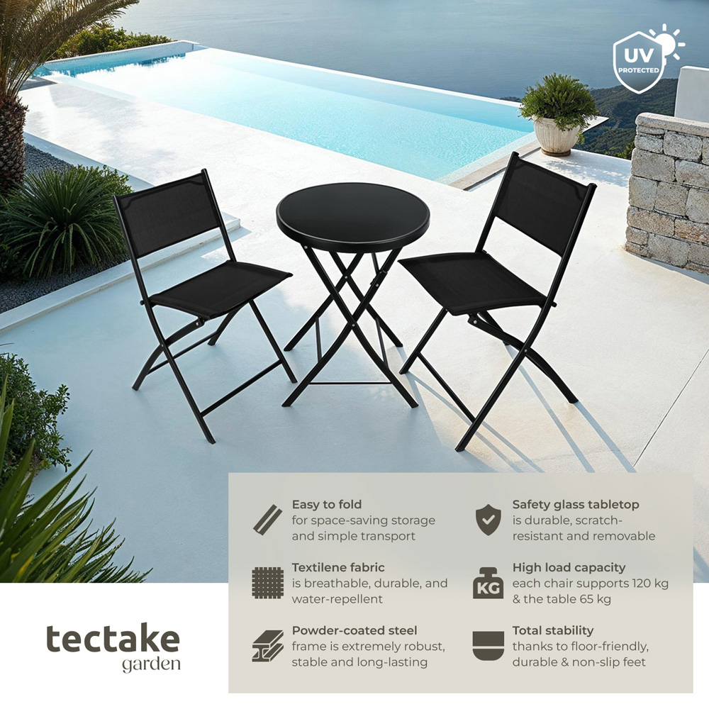 tectake 2 Seater Black Foldable Bistro Set Image 6