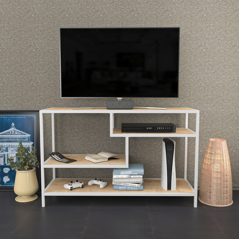 Decorotika Robins Industrial White and Oak TV Stand Image 4