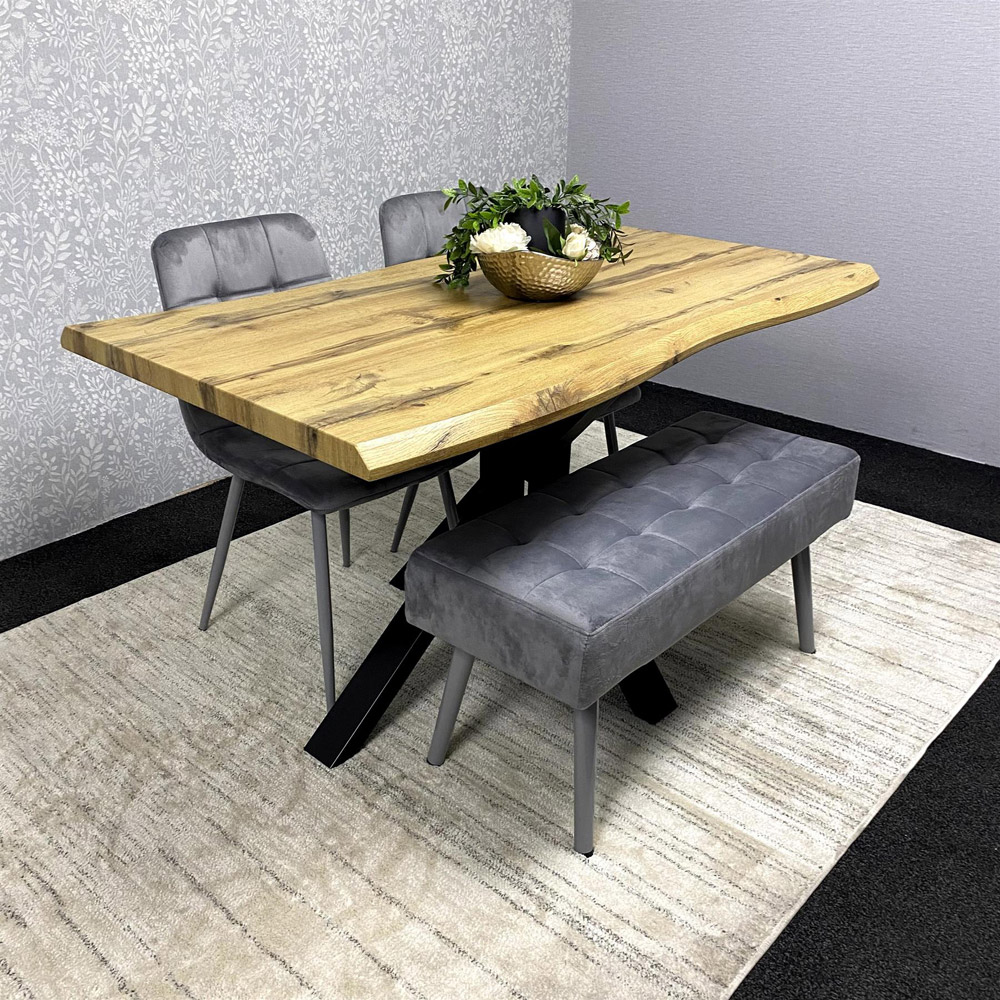 Kosy Koala 4 Seater Wood and Velvet Dining Table Set with Bench Grey Image 6