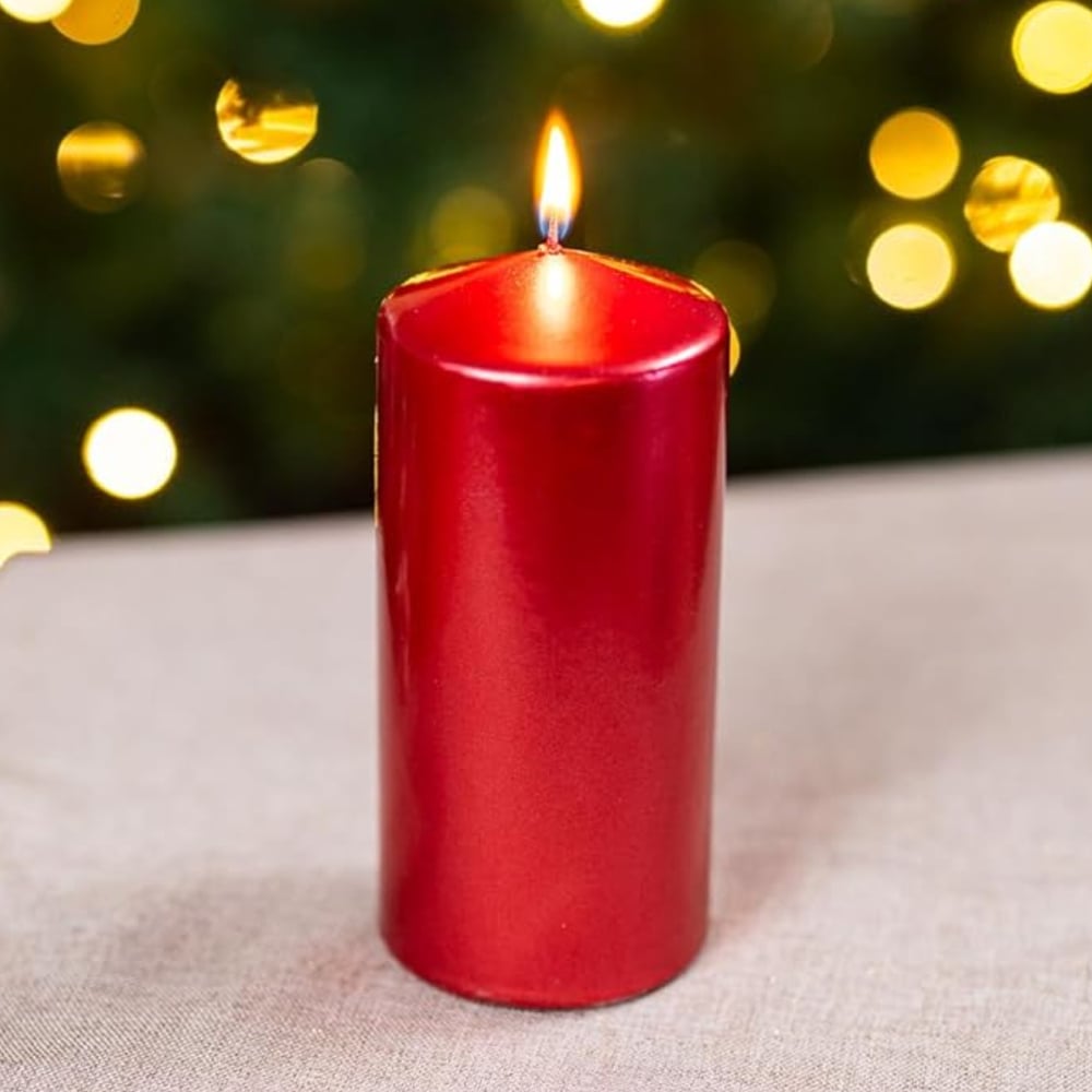 Marco Paul Red Glitter Unscented Pillar Candle Image 2