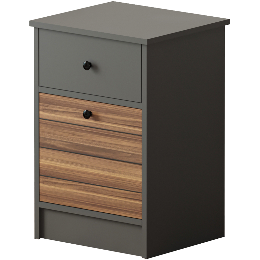Evu MILANO Single Door Single Drawer Walnut and Anthracite Bedside Table Image 2