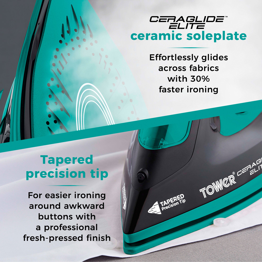 Tower Ceraglide Black and Teal Steam Iron 3100W Image 4