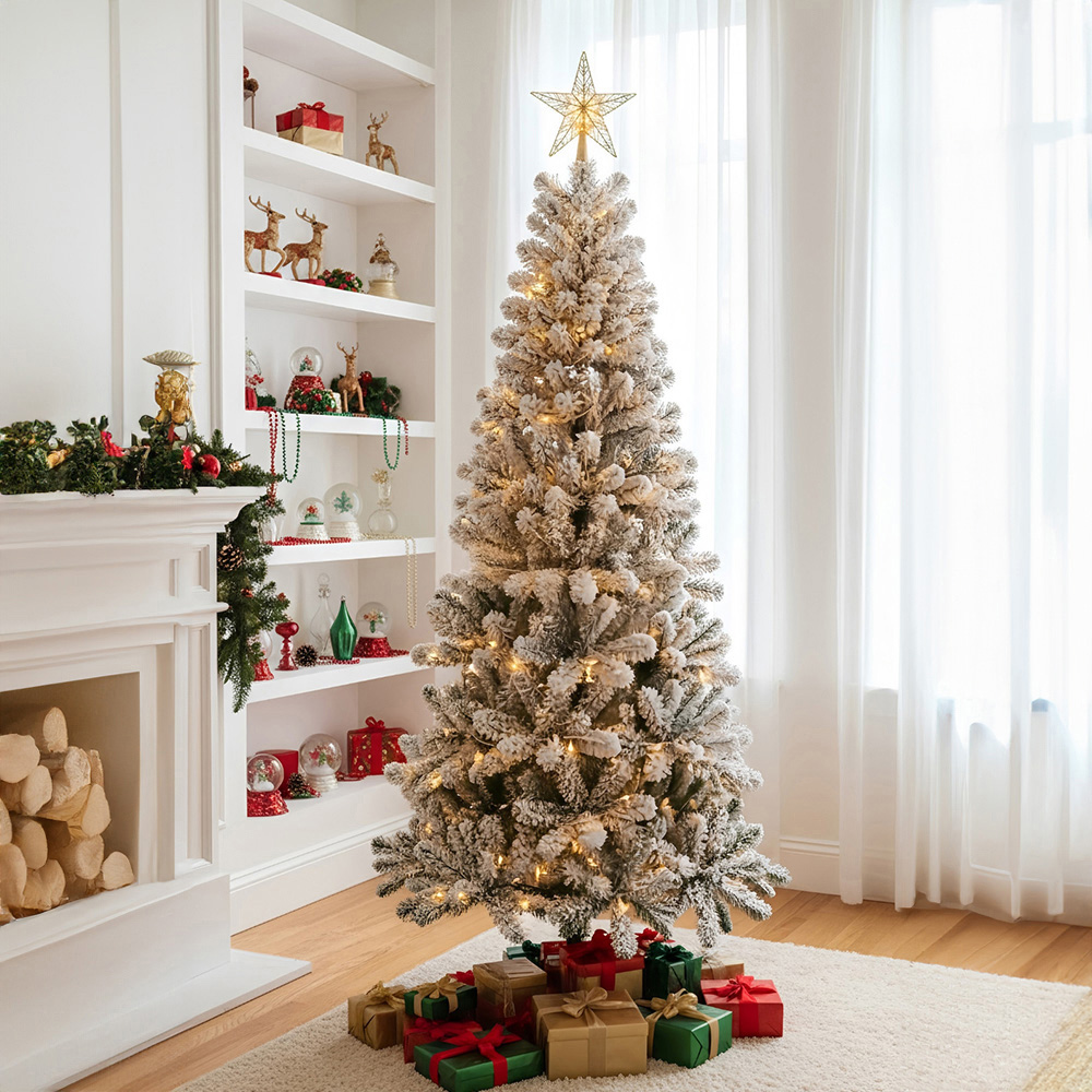 Living and Home X-Frame Stand Snow-Flocked Artificial Christmas Tree 6.8ft Image 2