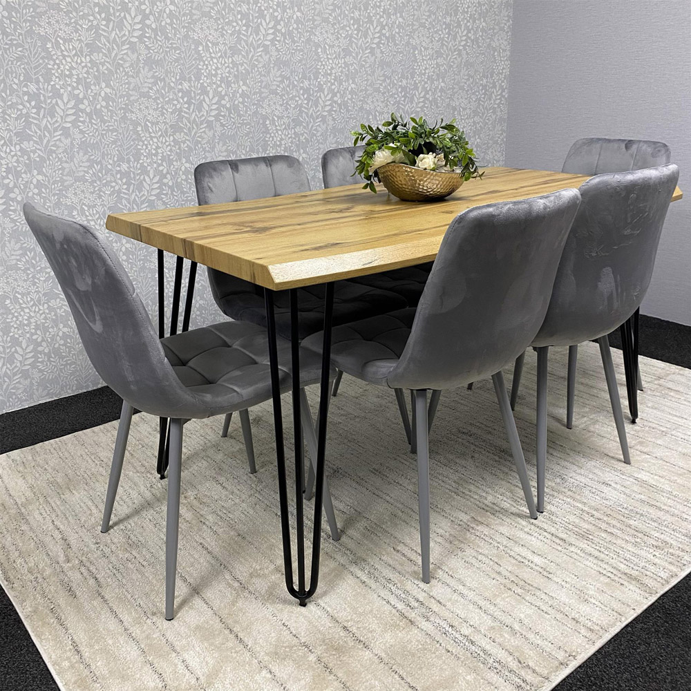 Kosy Koala 6 Seater Velvet Wooden Dining Set Grey Image 5