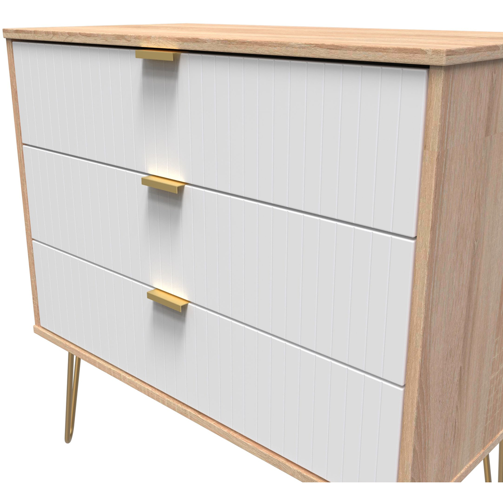 Crowndale 3 Drawer White Matt and Bardolino Oak Wide Chest of Drawers Ready Assembled Image 5