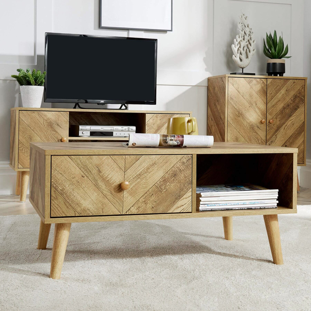 Home Source Dallas Single Drawer Single Shelf Natural Coffee Table Image 9