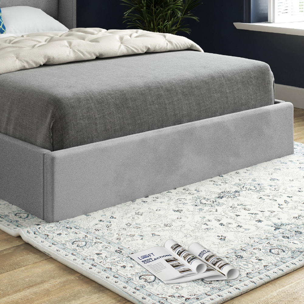Nuno Grey Single Velvet Upholstered Bed Frame with Straight Winged Headboard Image 4