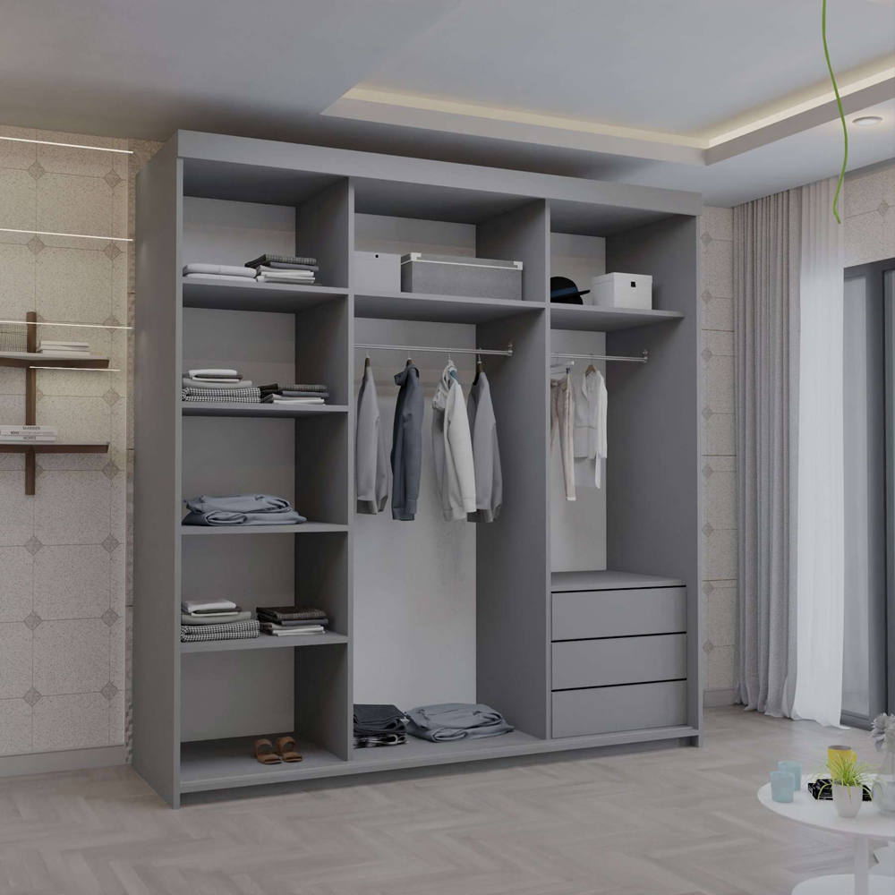 Sliding Wardrobes 4U 2 Sliding Door Grey Modern Wide Full Length Mirrored Wardrobe Image 4