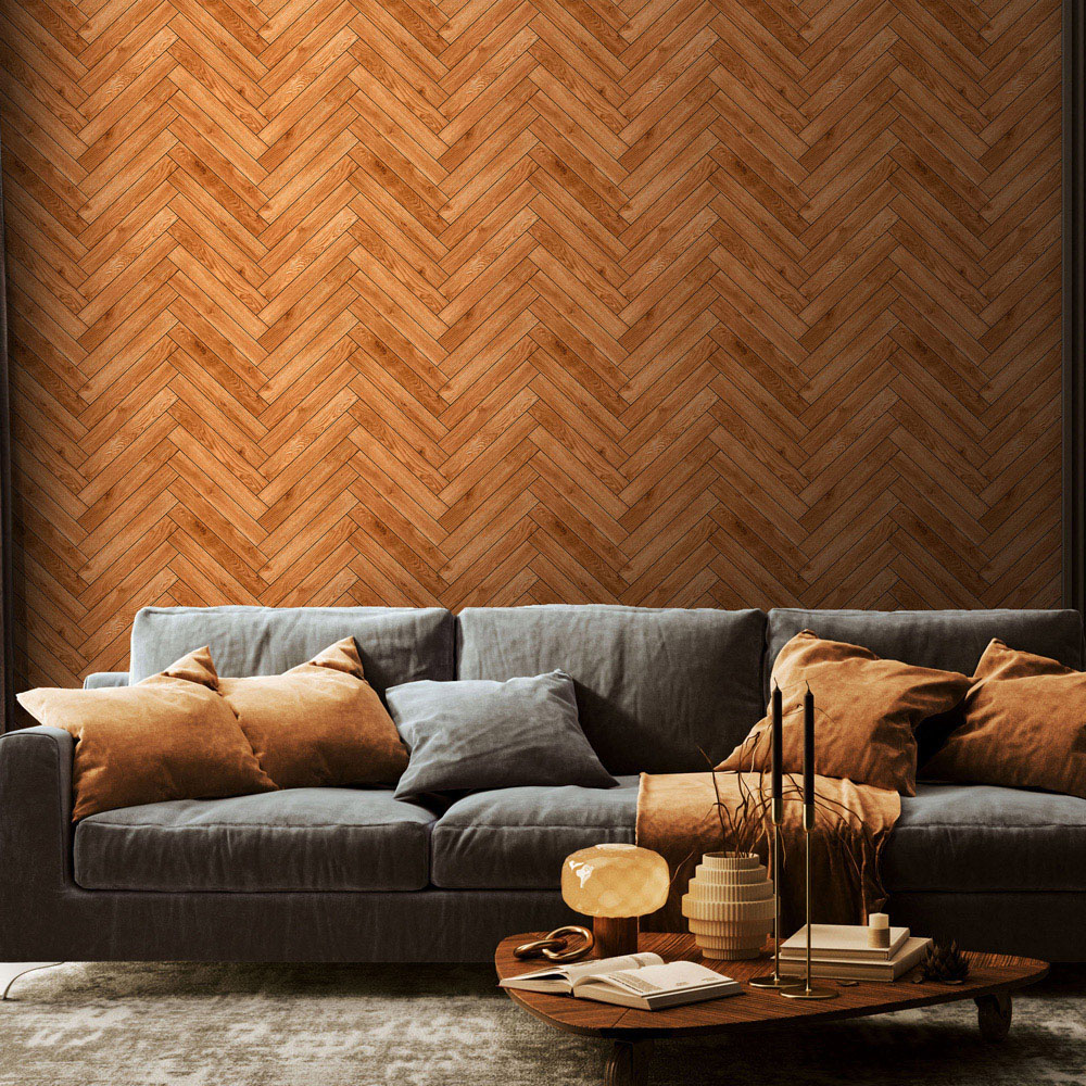 Hoopla Walls Teak Parquet Wallpaper Image 2