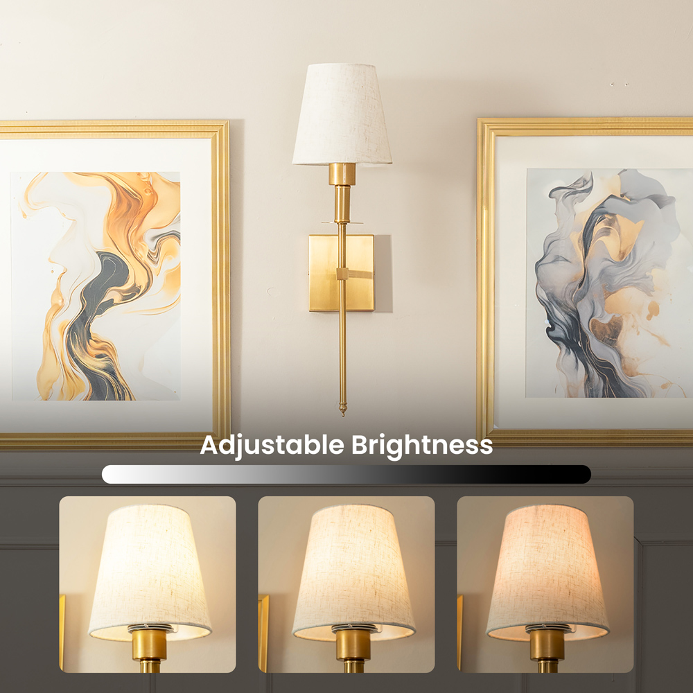 ValueLights Kincaid Plated Gold Wall Light with Cream Shade and LED Bulb Image 8