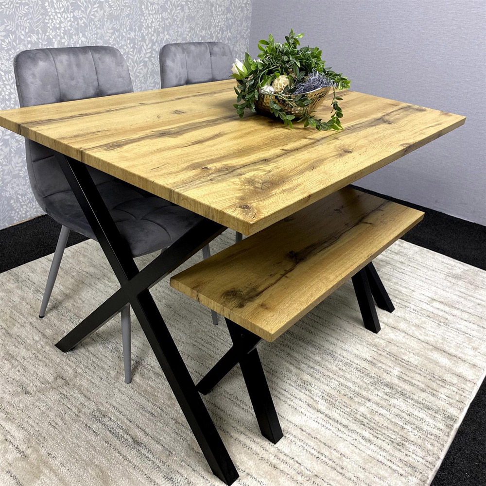 Kosy Koala 4 Seater Grey Velvet Wooden Dining Table Set with Bench Image 4