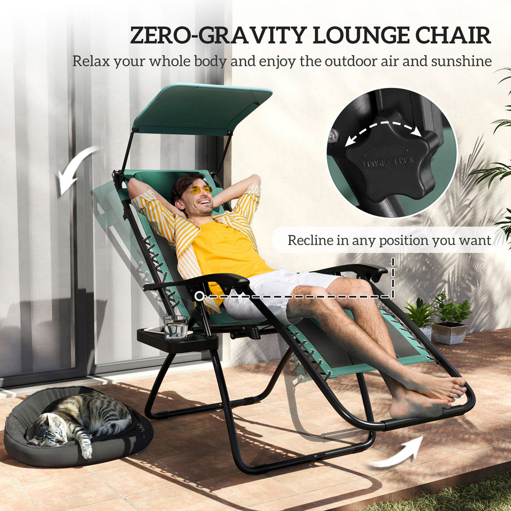 Outsunny Green Zero Gravity Folding Reclining Chair Image 7