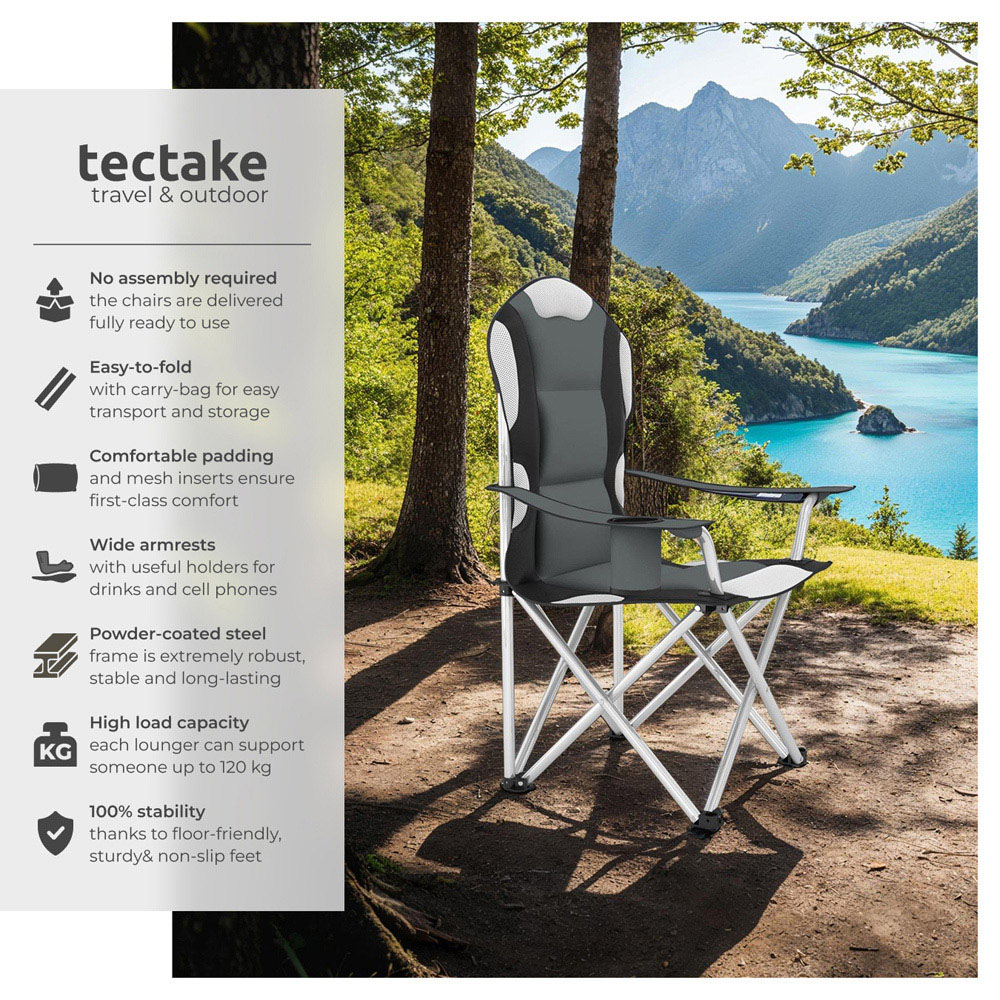 tectake Grey Padded Camping Chair Image 3