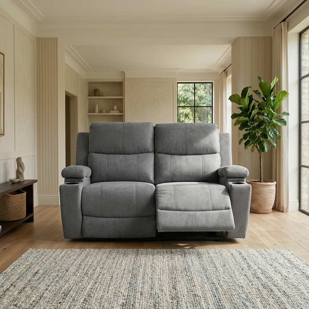 Ledbury 2 Seater Dark Grey Fabric Manual Recliner Sofa Image 2