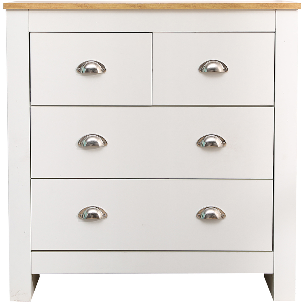 FurnitureHMD 4 Drawer White and Oak Effect Wooden Chest of Drawers Image 2