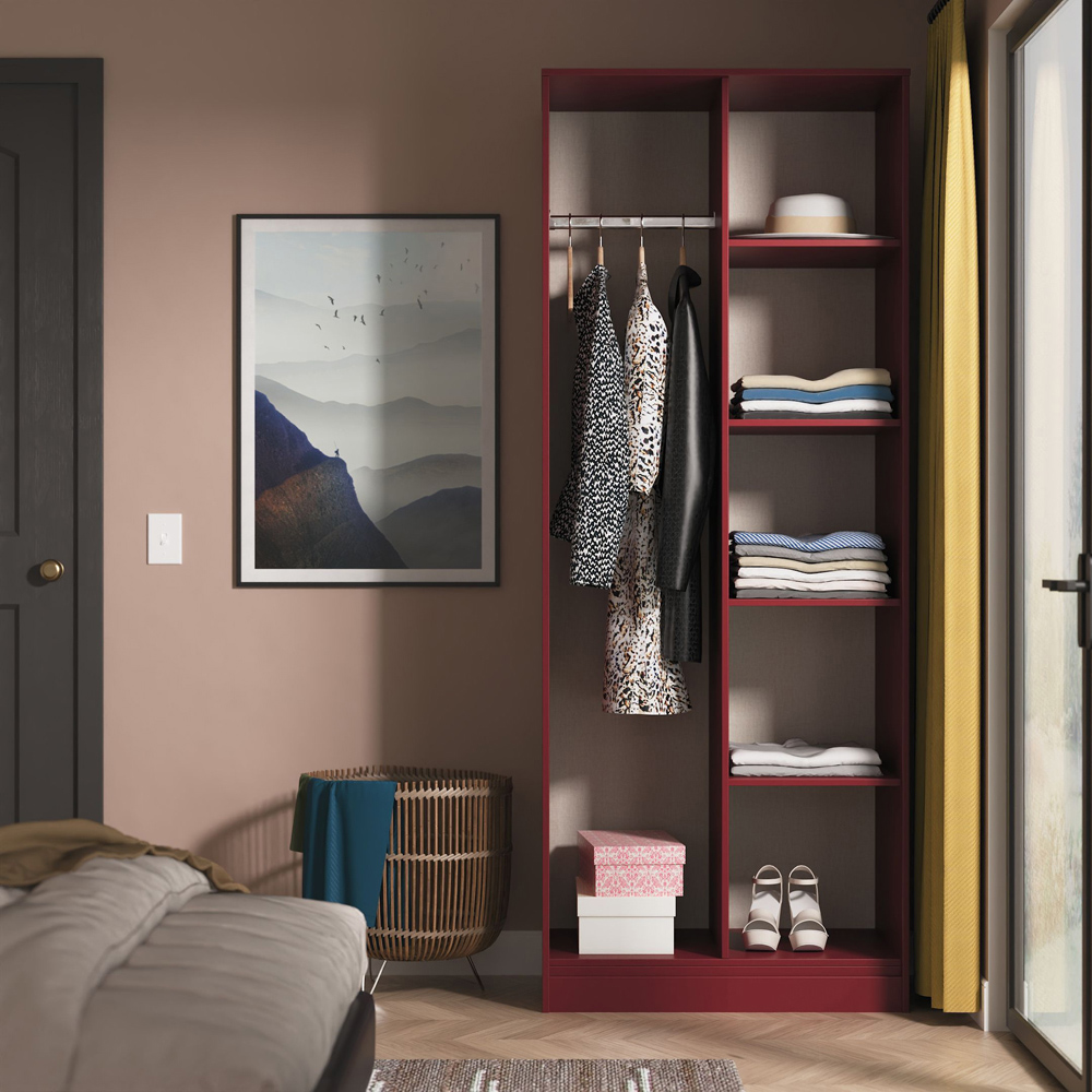 Crowndale Hong Kong 5 Shelf Matt Red and Black Tall Open Wardrobe Ready Assembled Image 6