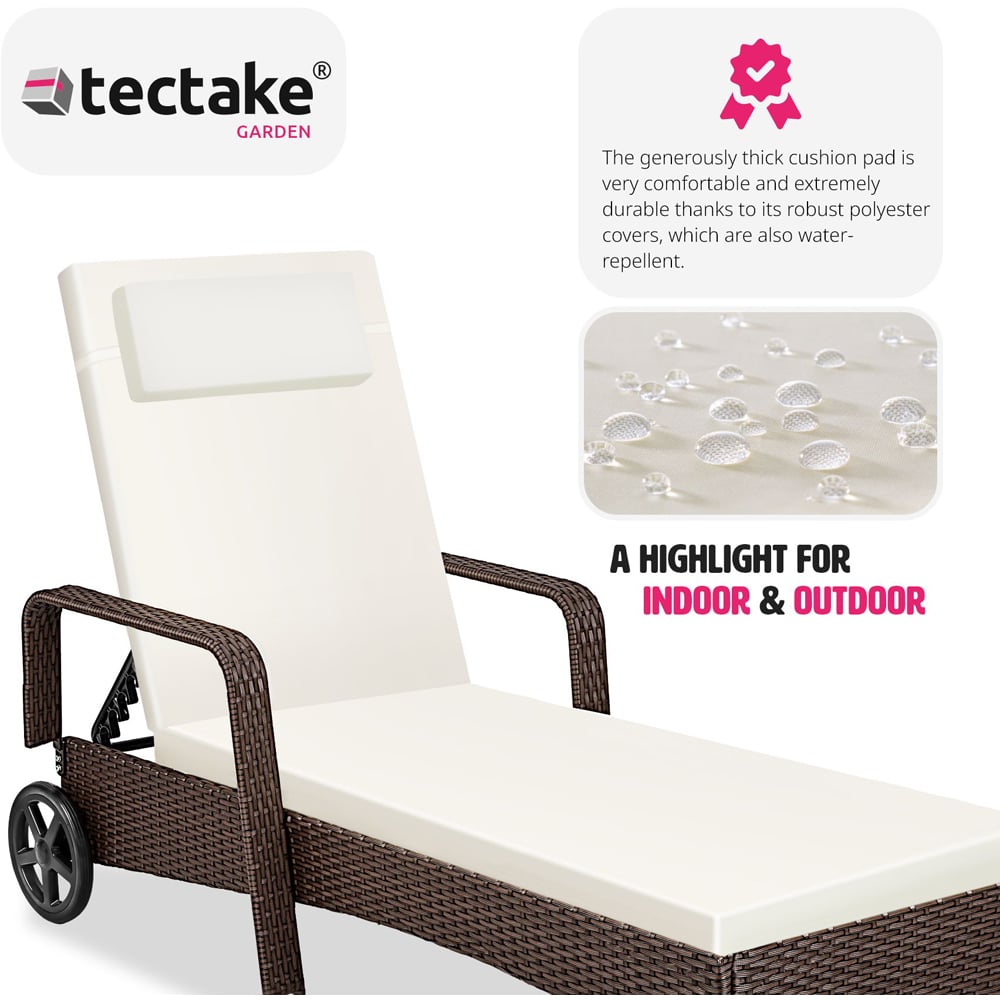 tectake Cassis Mixed Brown 6 Level Adjustable Sun Lounger with Removable Headrest and Wheels Image 5