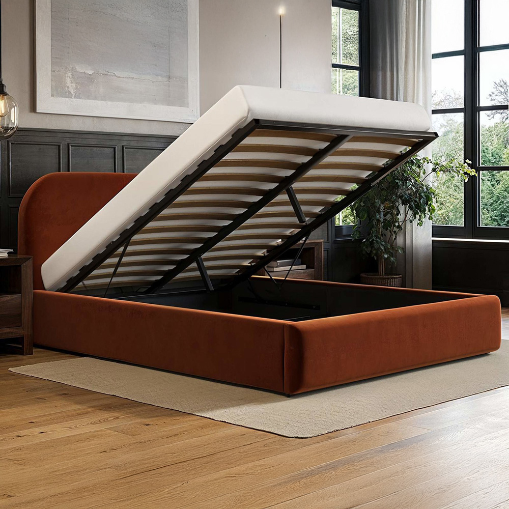 Flair Alba Double Burnt Orange Velvet Ottoman Bed Image 4