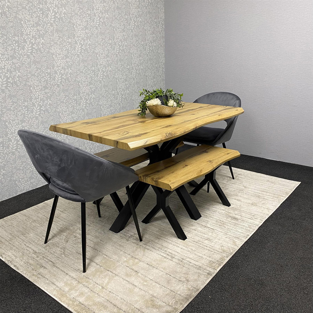 Kosy Koala 6 Seater Velvet Wooden Rectangle Dining Set with Bench Grey Image 6
