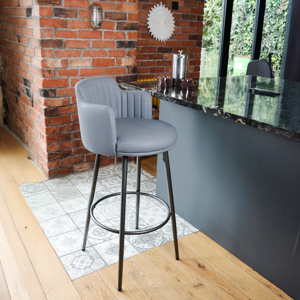 MMT Furniture Designs Dark Grey PU Leather Retro Swivel Bar Stool with Footrest Set of 2 Image 4