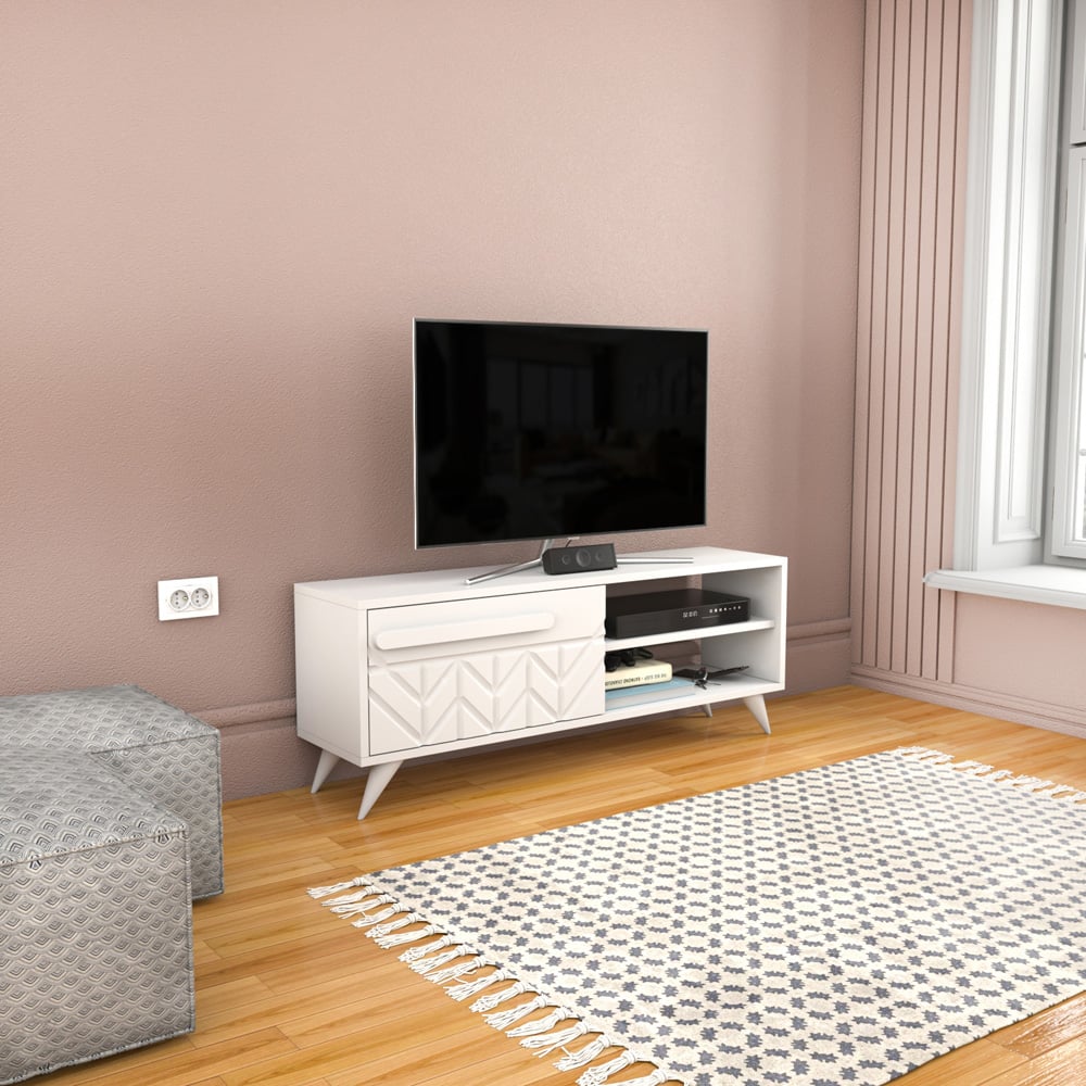 Decorotika Venice Single Door 2 Shelf White TV Unit Image 4