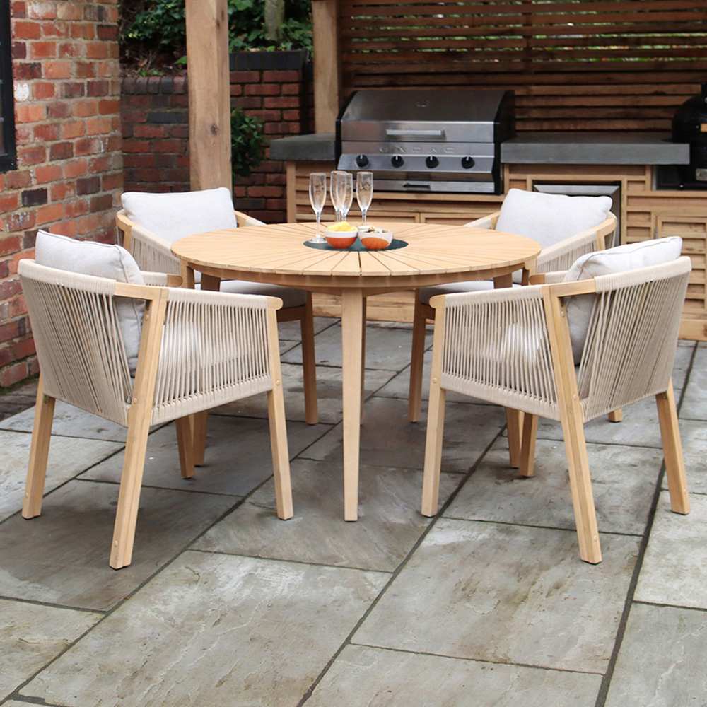 Royalcraft Roma 4 Seater Sunray Acacia Round Dining Set with Black Granite Insert Image 1