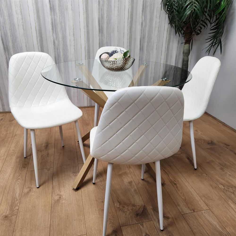 Portland Clear Glass and Leather 4 Seater Dining Set White Image 3
