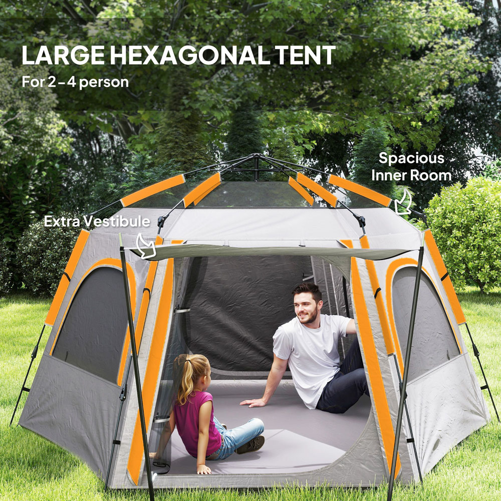 Outsunny 4 Person Instant Easy Setup Dome Camping Tent Light Grey Image 5