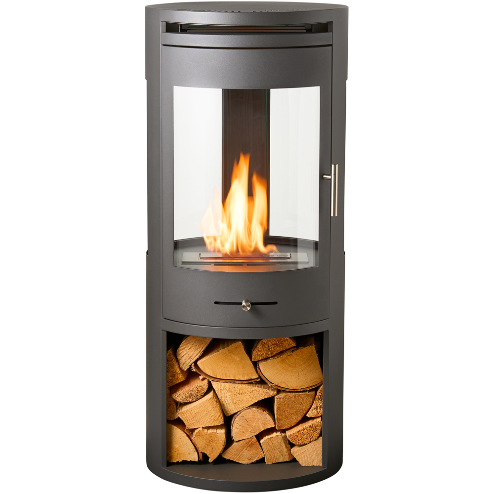 OKO S7 Charcoal Grey Bio Ethanol Cylinder Stove with Log Storage 3000W Image 3