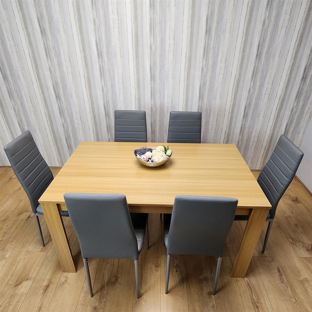 Portland 6 Seater Faux leather Dining Set Wooden Oak Effect and Grey Image 6