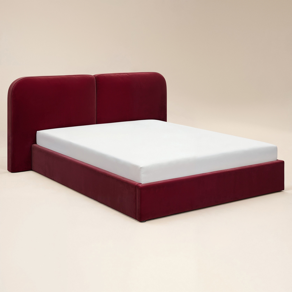 Solace+Co Lena King Size Burgundy Velvet Ottoman Bed Image 2