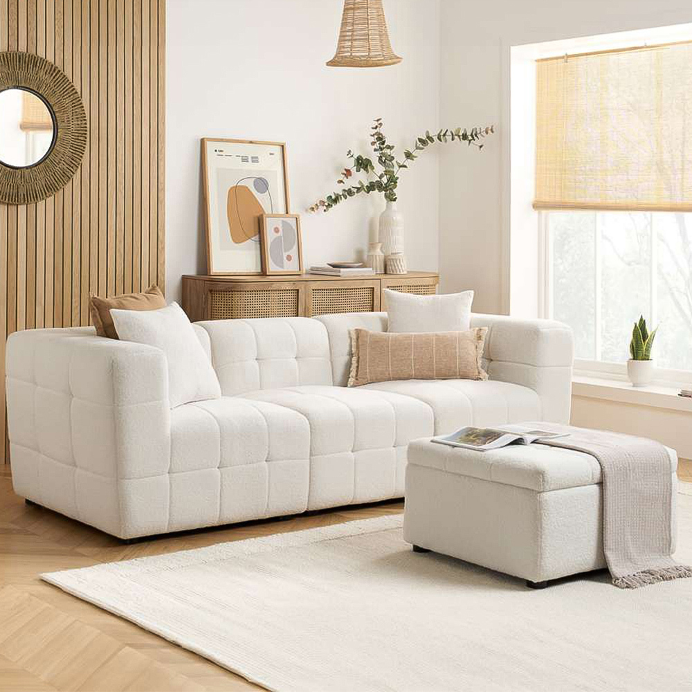 Birlea Milo 3 Seater White Sofa with Ottoman Footstool Image 1