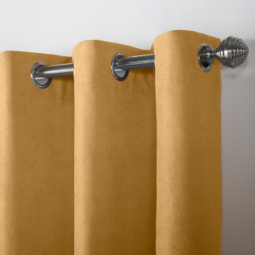 Alan Symonds Ochre Velvet Chenille Ring Top Eyelet Curtains 142 x 229cm Image 3