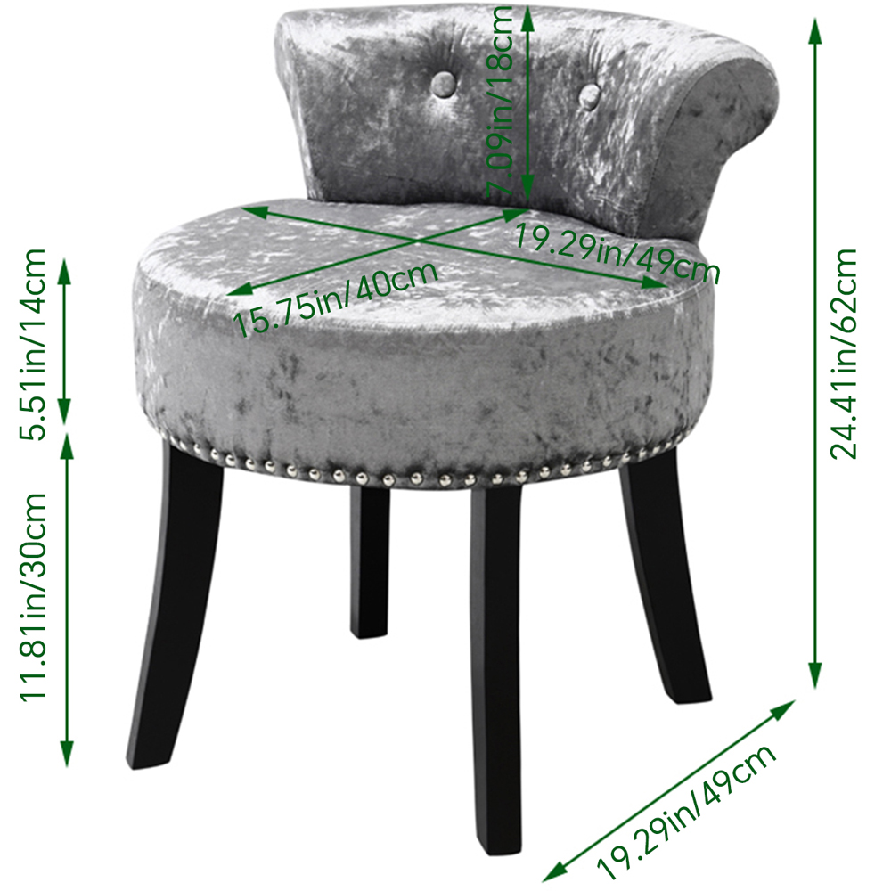 Living and Home Silver and Grey Ice Velvet Button Tufted Vanity Chair Image 9