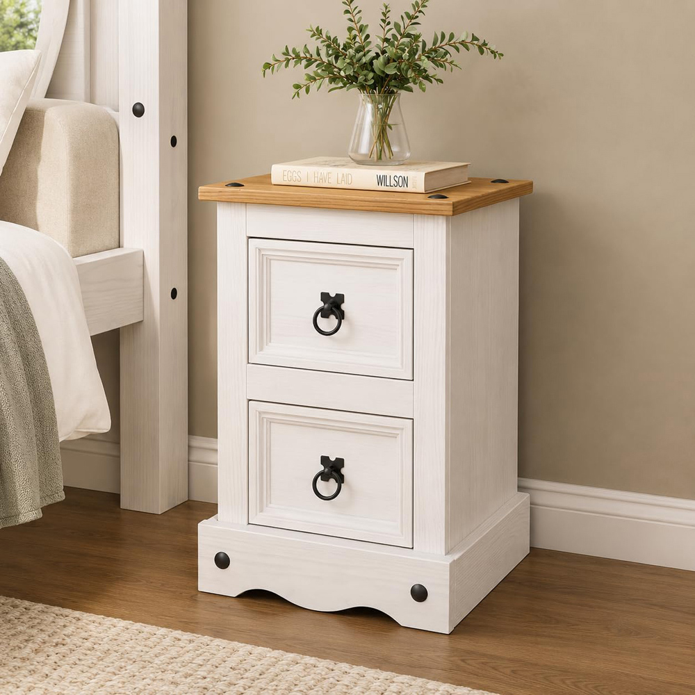 Mews Corona White 2 Drawer Petite Bedside Table Image 8