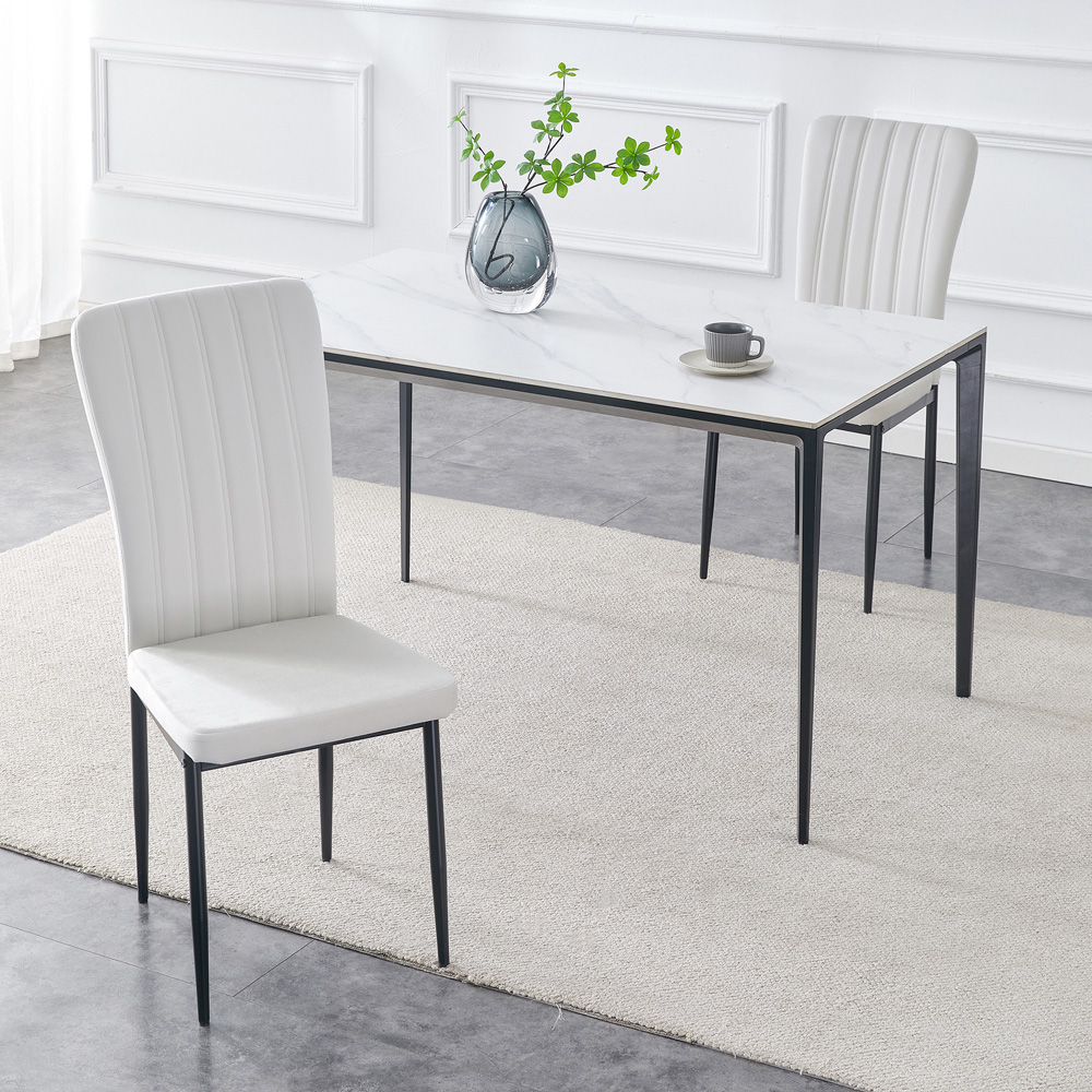 Elle Set of 2 Beige Velvet Effect Plush Padded Upholstered Dining Chair Image 7