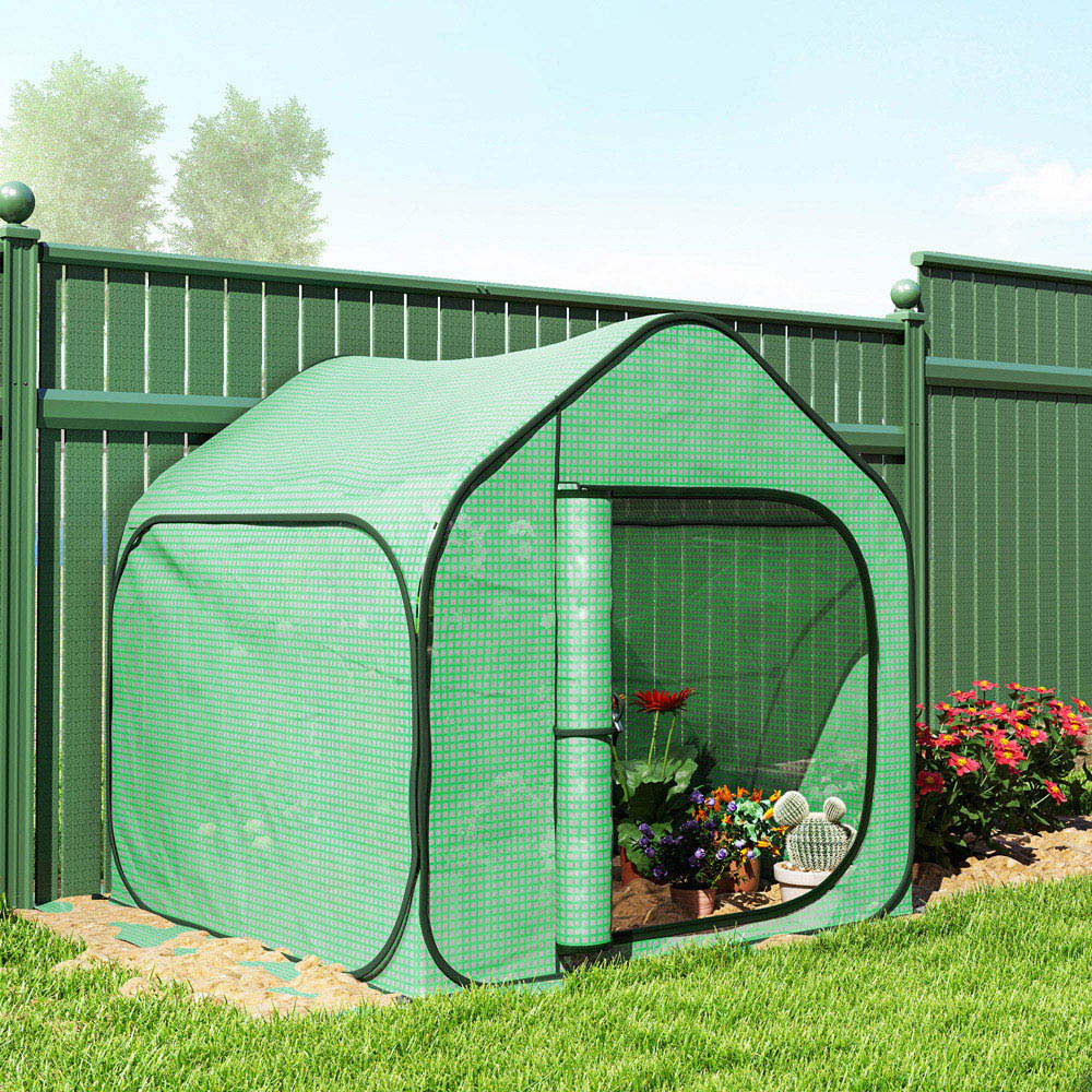 Outsunny Green PE Cover 4.9 x 4.8ft Mini Pop Up Greenhouse with Zipper Door Image 2