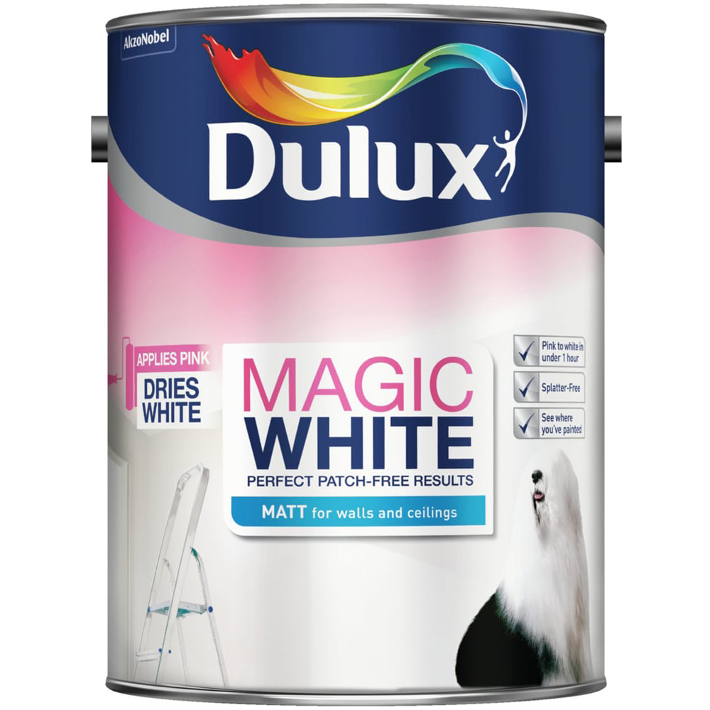 Dulux Walls & Ceilings Magic White Matt Emulsion Paint 5L Image 2