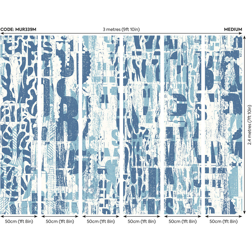 Origin Murals Letterpress Graffiti Blue Wall Mural Image 3