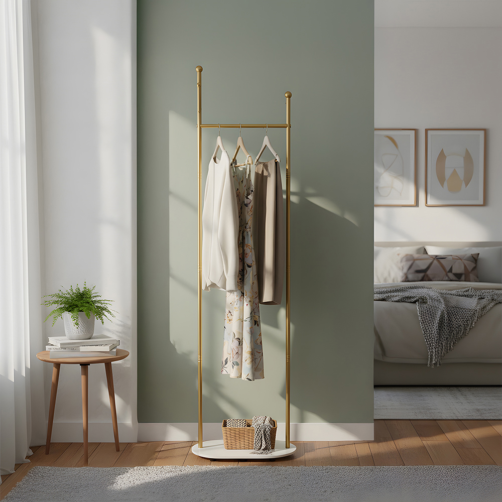 Living and Home Gold Metal Clothes Rack with 6 Hooks and Marble-Effect Base Image 7