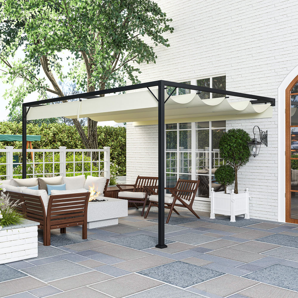 Outsunny 4 x 3m Cream Wall Mounted Pergola with Retractable Canopy Image 5