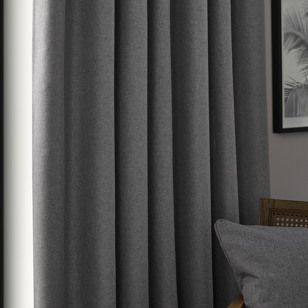 furn. Dawn Charcoal Blackout Pencil Pleat Curtains 168 x 183cm Image 3