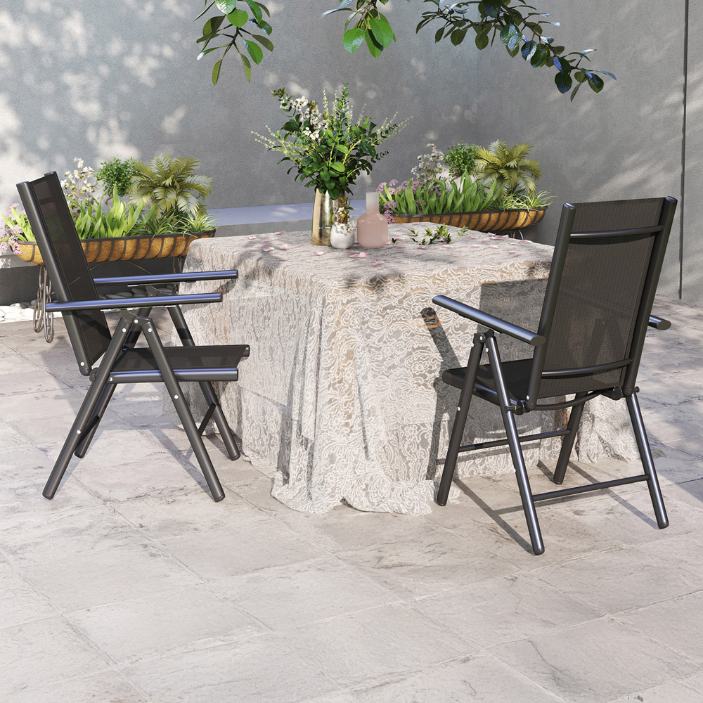 Outsunny Black Folding Chair with Breathable Mesh Fabric Seat Set of 2 Image 1