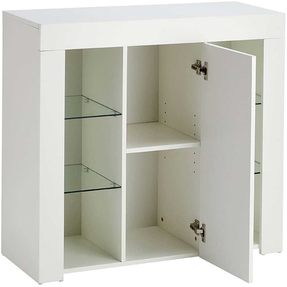 MMT Furniture Designs Single Door 6 Shelf Matt Gloss White Modern Buffet Cabinet with LED Image 3