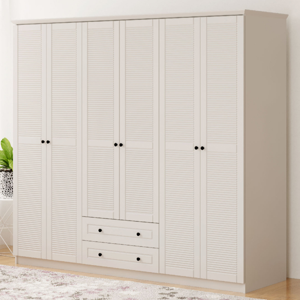 Evu VOLET 6 Door 2 Drawer White Wardrobe Image 1
