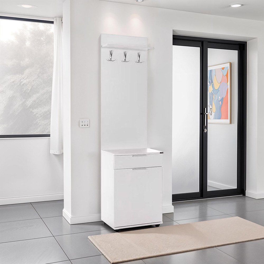 FWStyle Single Door Single Drawer White Coat Rack Image 5