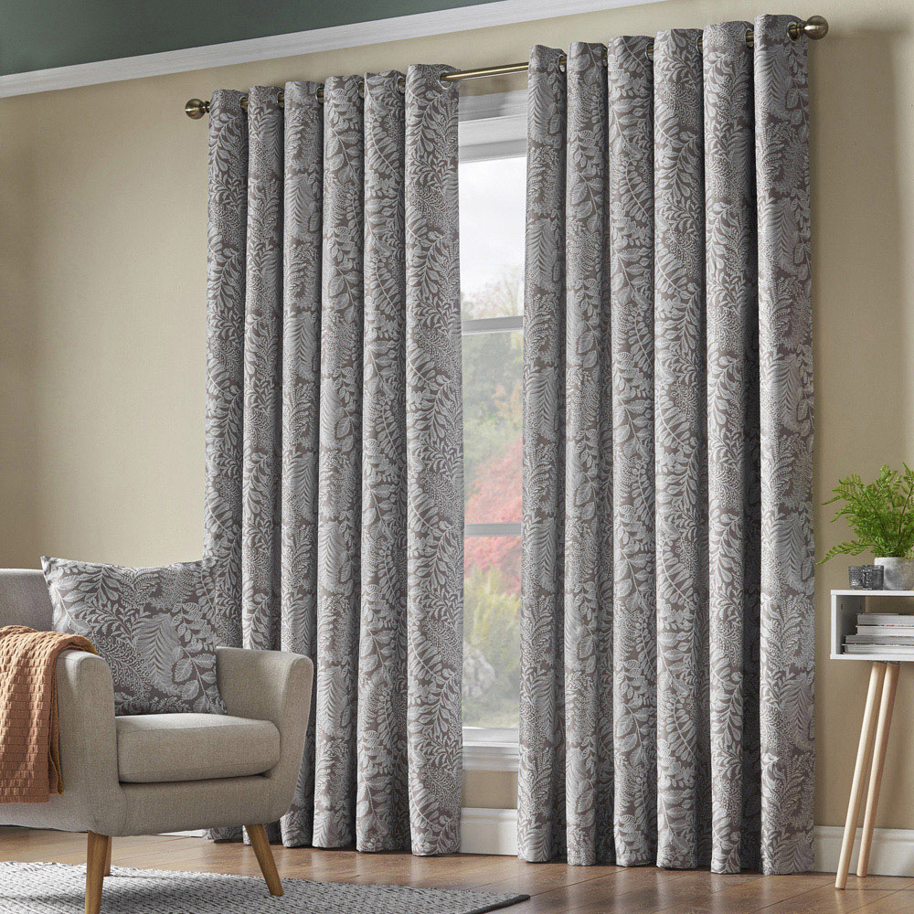 Alan Symonds Fern Latte Blackout Ring Top Eyelet Curtains 168 x 228cm Image 2