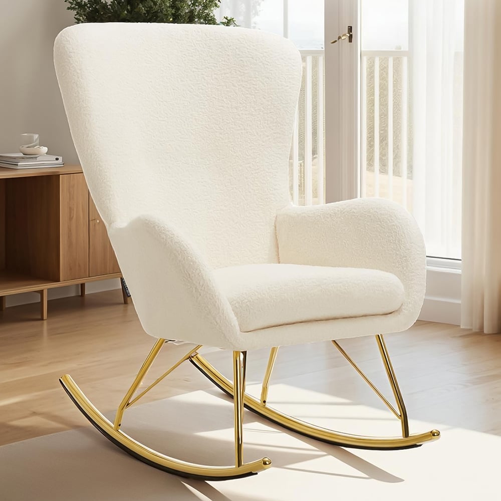 tectake Cream and Gold Swing Rocking Chair Image 1