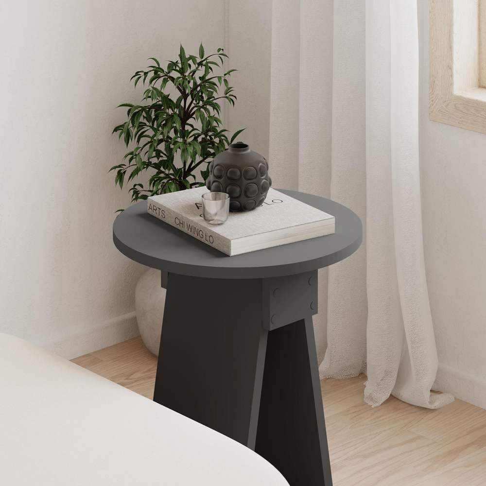 Decortie Chen Anthracite Grey Modern Sculptural Base Round Side Table Image 3